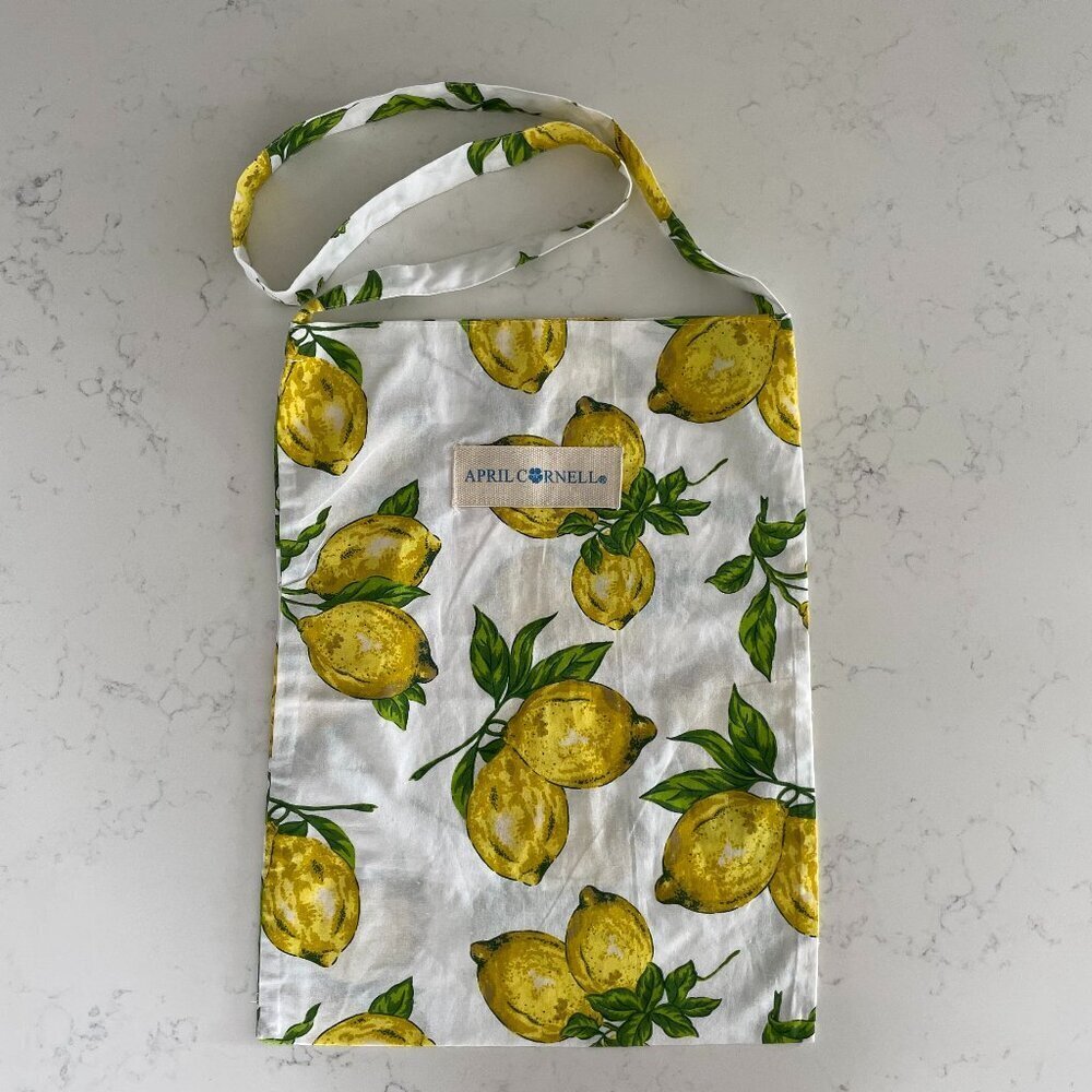 April Cornell Lemon Print Tote Shopping Bag Crossbody/Shoulder Wht Yel Grn NWOT